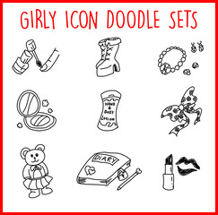 Girly Line Icon Doodle Sets