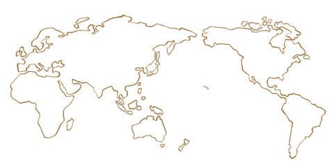 世界地図　手描き　線画　ベクター