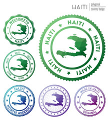 Haiti badge. Colorful polygonal country symbol. Multicolored geometric Haiti logos set. Vector illustration.