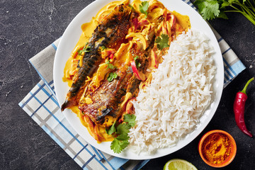 Yellow curry, Panang curry with Grilled Saba fish