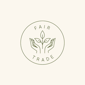 Vector logo design template and emblem in simple line style - fair trade