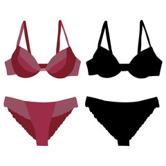 isolated, lingerie, underpants and bra with silhouette