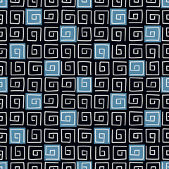 Hand drawn Doodle background, square shaped spirals, swirling lines.