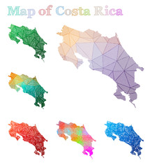 Hand-drawn map of Costa Rica. Colorful country shape. Sketchy Costa Rica maps collection. Vector illustration.