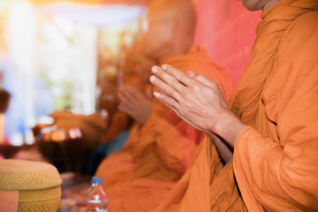 The monks are chanting a Buddhist ritual in it, ecclesiastic - Image