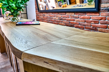 Wooden live edge table in solid oak. Solid oak countertop. Live edge counter top. Details furniture