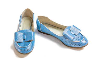 turquoise ballet slippers isolated on white background  Top view Flat lay Hello autumn, spring - march, april,may, september, october, november and sesonal sale concept Black friday  © bmarya83