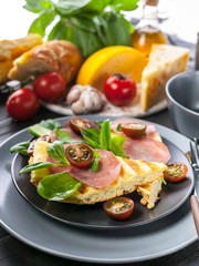 Ideas for a delicious breakfast. Canapes. Delicious homemade sandwiches, snacks, fast food, flour product. Fresh vegetarian nutrition. Gourmet meal
