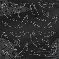 Chili seamless pattern. Summer beautiful illustration of chili pepper on   chalkboard background