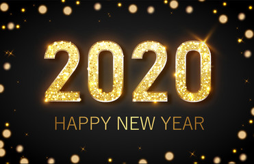 Happy new year 2020 banner.Golden Vector luxury text 2020 Happy new year. Gold Festive Numbers Design.