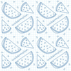Pattern of sweet juicy watermelon seamless pattern. Summer exotic food. Beautiful hand drawn illustration of fruits
