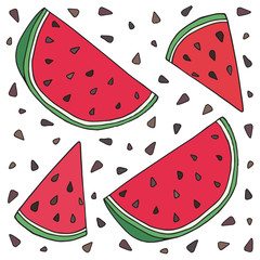 Pattern of sweet juicy watermelon seamless pattern. Summer exotic food. Beautiful hand drawn illustration of fruits