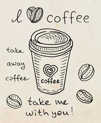 Beautiful illustration poster take away coffee cup - 292282554