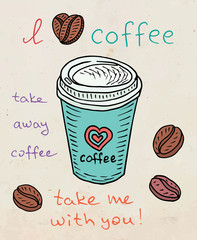Beautiful illustration poster take away coffee cup - 292282558