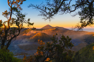 Mount Bromo at sunrise. An active volcano, one of the most visited tourist attractions in east Java...