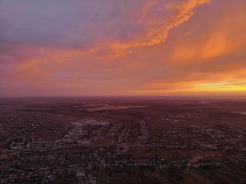 Aerial photos of sunrise. Beautiful sunset sky.