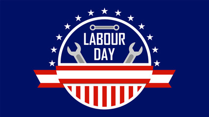 usa or american labour day banner with wrench and ribbon