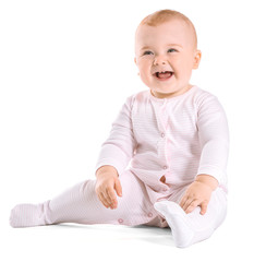 Cute little baby on white background