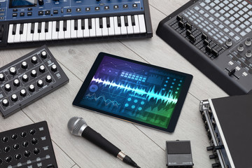 Music instruments and tablet with recording sound concept