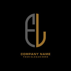 FL minimalist letters, with gray and gold, white, black background logos