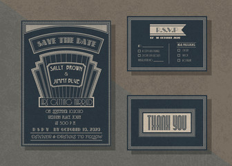 Vintage vector wedding invitation template set .