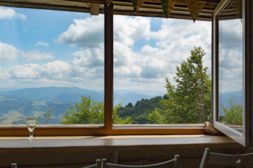 Open panoramic window with mountain views