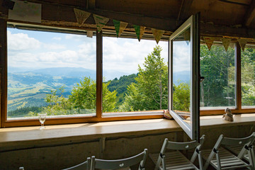 Open panoramic window with mountain views