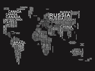 Fototapeta na wymiar World map. White on a Black background