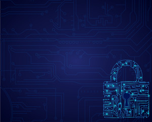Modern safety digital background, Padlock With Keyhole icon in personal data security Illustrates cyber data or information privacy idea. blue color abstract hi speed internet technology, Protection.
