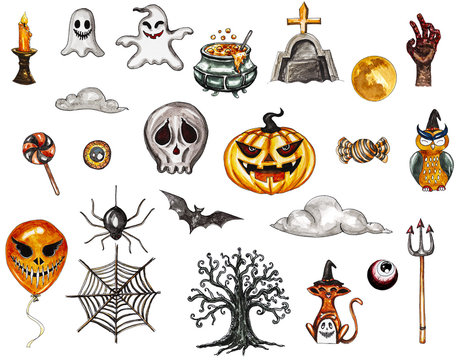 Beautiful halloween backgrown draw with watercolor for your work design about halloween day on white backgrown.Object with clipping path.