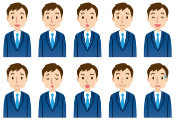 男性　ビジネスマン　表情アイコン