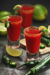 Shots with sangrita - traditional Mexican cocktail