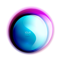 Glass shiny abstract logo or web banner box for text. Bright logotype with flowing liquid colors