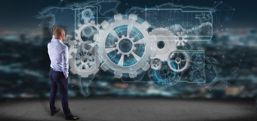 Man holding a Technology interface 3d rendering