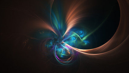 Abstract transparent blue and orange crystal shapes. Fantasy light background. Digital fractal art. 3d rendering.