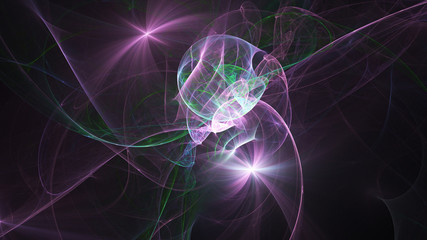 Abstract transparent pink and green crystal shapes. Fantasy light background. Digital fractal art. 3d rendering.