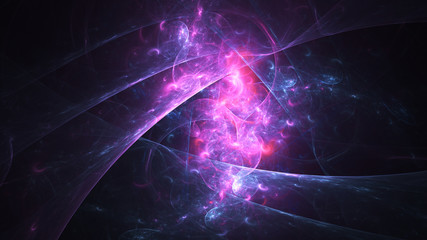 Abstract transparent blue and violet crystal shapes. Fantasy light background. Digital fractal art. 3d rendering.