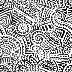 Seamless black and white geometric pattern. Hand drawn ink ornament. Vintage print for textiles. Vector illustration.