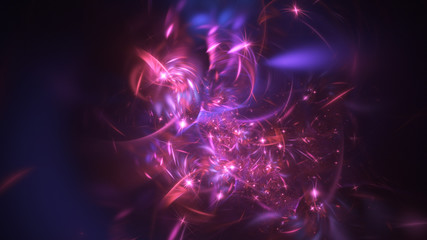 Abstract blue and red blurred shapes. Fantasy light background. Digital fractal art. 3d rendering.