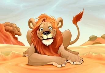 Foto op Canvas Gelukkige leeuw in de savanne © ddraw