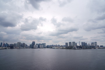 Fototapeta na wymiar Tokyo bay side area. View from Tokyo rainbow bridge