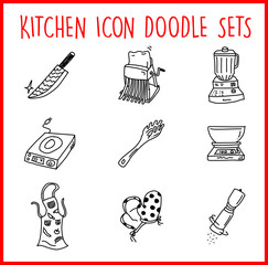 Kitchen Line Icon Doodle Sets