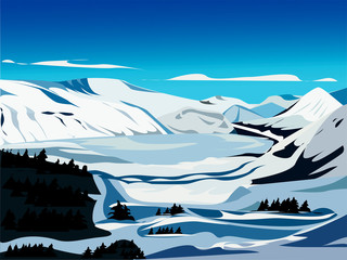 lake in the mountains in winter