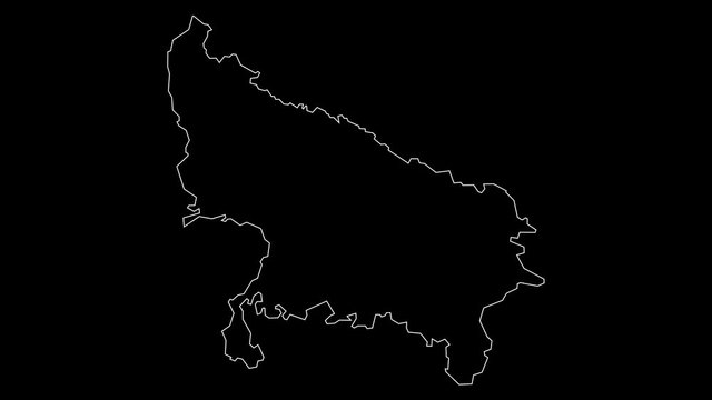 Uttar Pradesh India state map outline animation