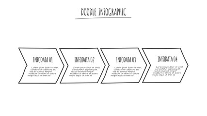Doodle infographic arrows with 4 options. Hand drawn icons. Thin line illustration.