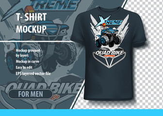 T-shirt mock-up template with ATV Quad bike Challenge. Editable vector layout.