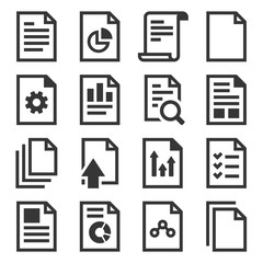 Document Report Related Icons Set on White Background. Vector