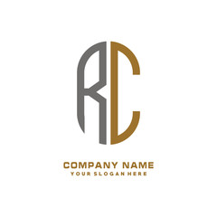RC minimalist letters, with black and gold, white, black background logos
