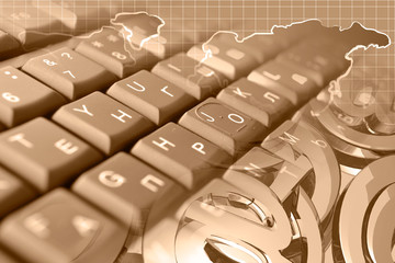 Keyboard, mail signs and map