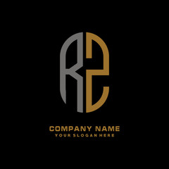 RZ minimalist letters, with black and gold, white, black background logos